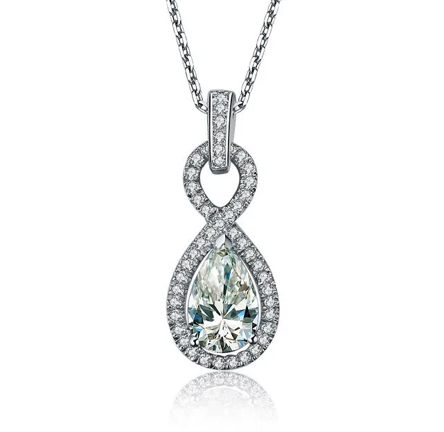 

Halo style promise love Lab Made pear shape Synthetic Diamonds Engagement Pendant necklace faultless water drop pendant