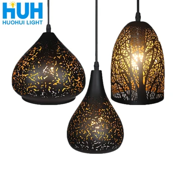 

Vintage Pendant Light Nordic Porous Loft E27 LED Iron Etching Lampshade Bar Restaurant Lamp Creativity Style Rust Pendant Lamp