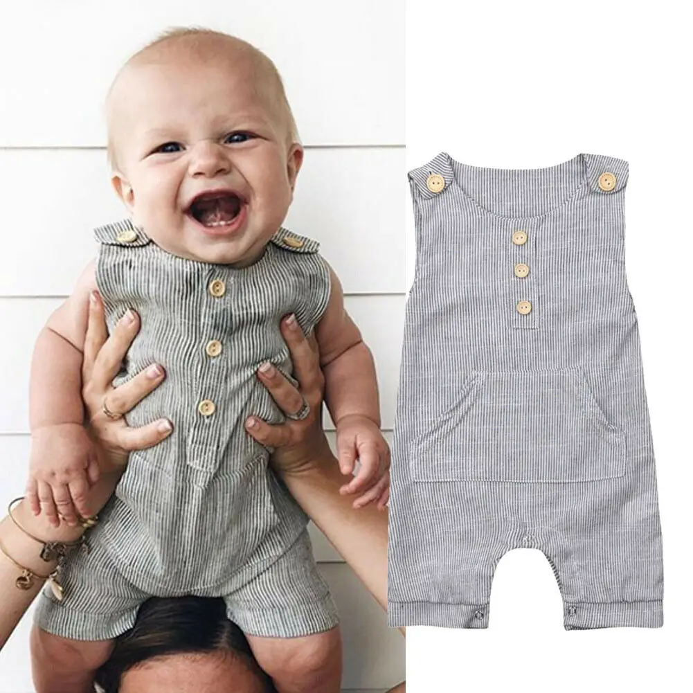 

0-18M Infant Baby Boys Girl Striped Romper Sleeveless Jumpsuit Outfit Clothes