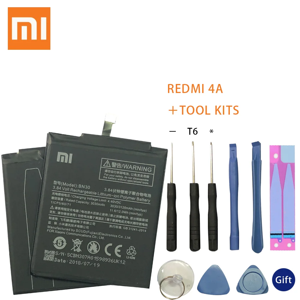 

Xiao Mi Phone For Xiaomi Redmi 4A Battery BN30 3120mAh Redrice 4A Hongmi 4A Bateria High Quality+Tools