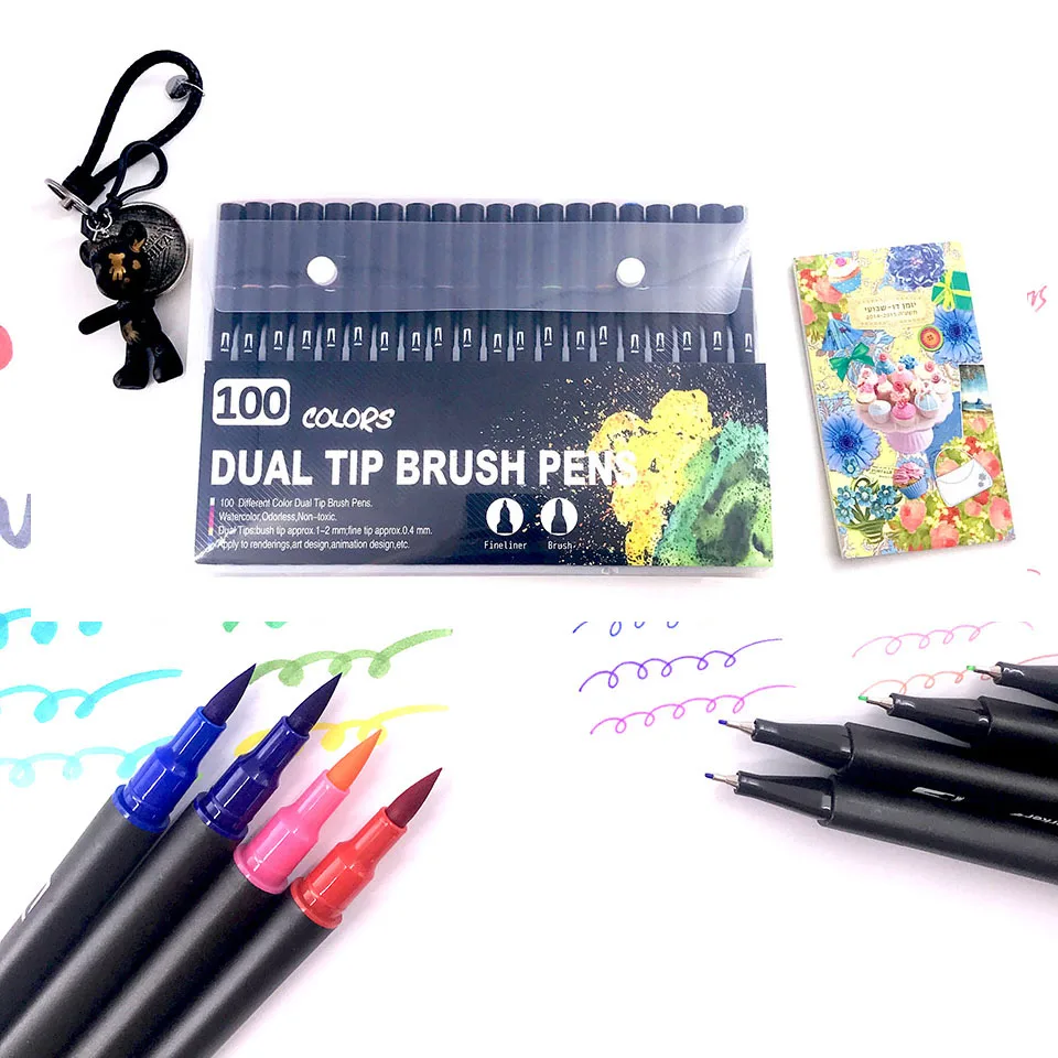 Dual Brush Art Markers Pen Fine Tip and Brush Drawing Painting Watercolor Pens for Coloring Manga Calligraphy