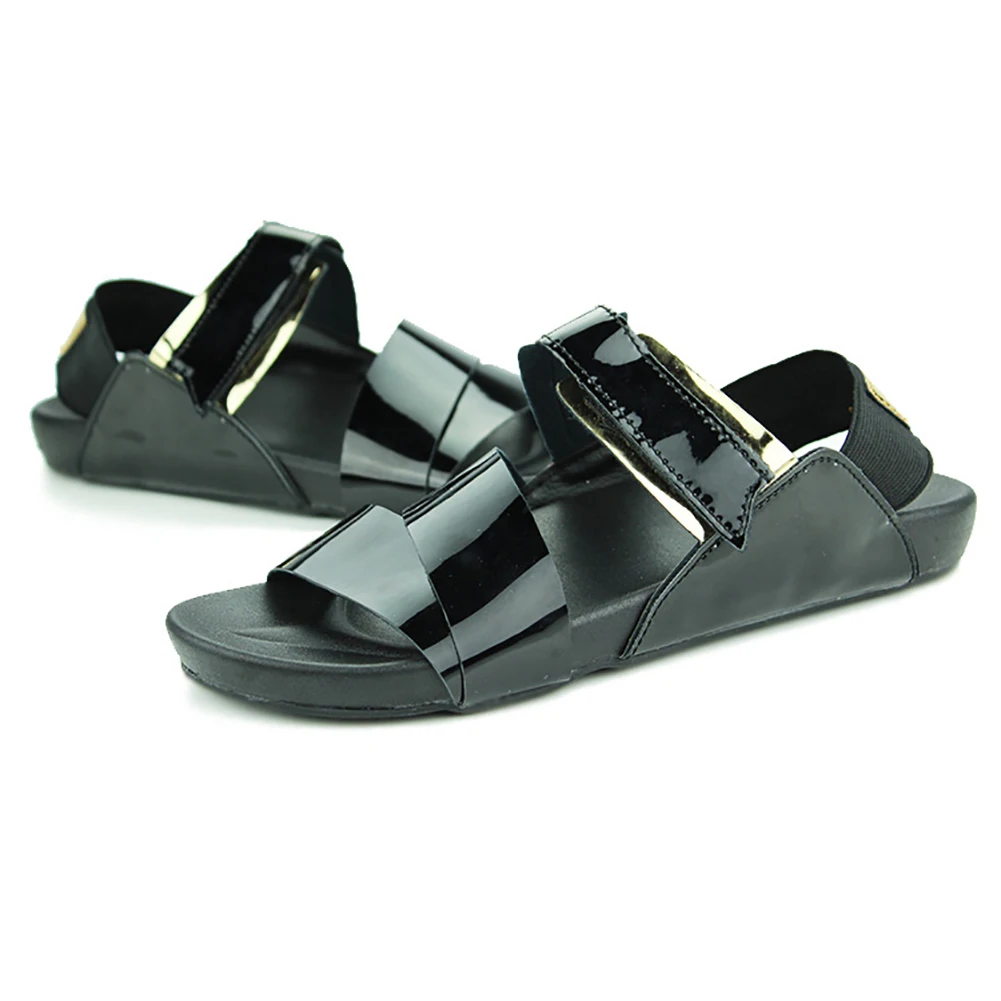 Fashion Casual Men Summer Patent Leather Hollow Sandals Slippers Beach Shoes