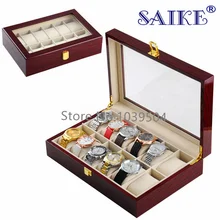12 Сетки деревянная коробка для хранения часов с окном Красный Высокий свет часы Органайзер новые коробки для ювелирных подарков Чехол