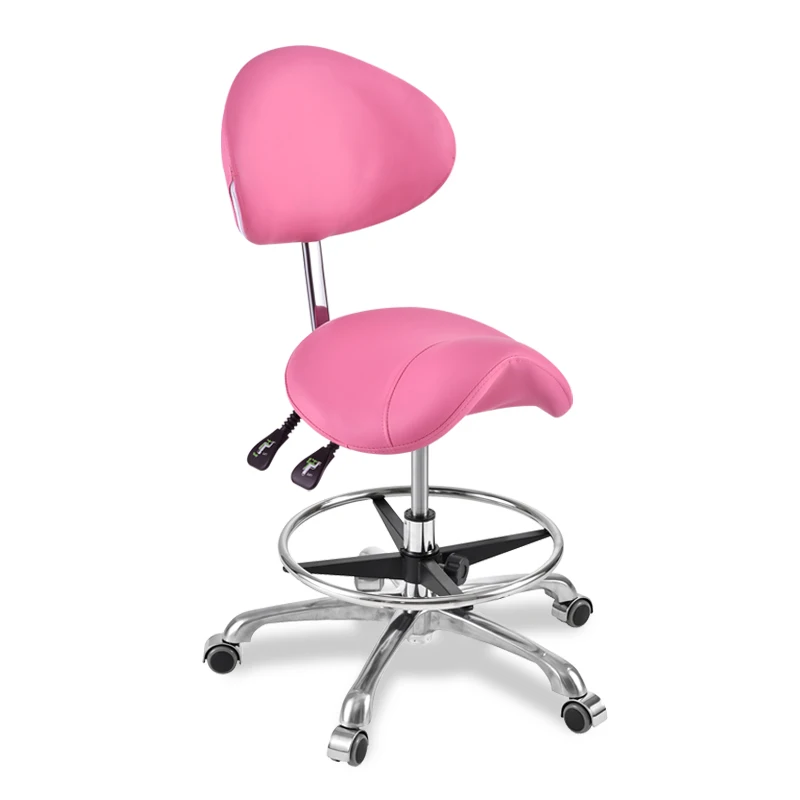 

High Quanlity Message Saddle Chair With Footrest&Swivel Adjustable Leather Chair Medical Spa Drafting Stool with Backrest Pink