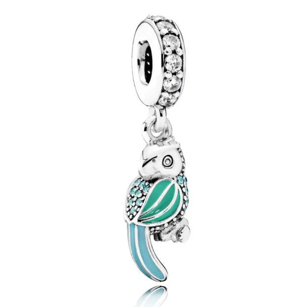 

Authentic 925 Sterling Silver Bead Charm Enamel Tropical Parrot With Crystal Pendant Beads Fit Pandora Bracelet Bangle Jewelry