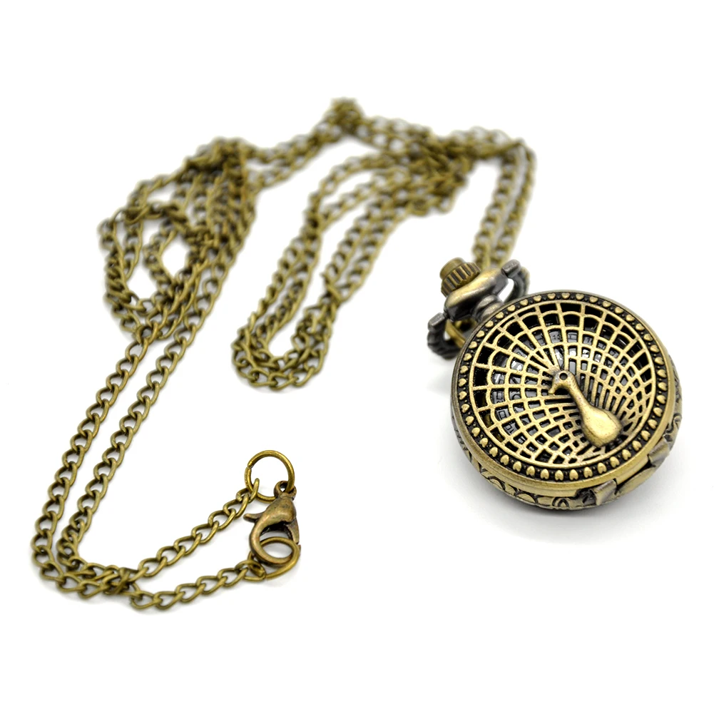 

Hot New Vintage Peacock 2 Size Bronze Quartz Men Pocket Watch Necklace Relogio De Bolso Gift Quartz Watch