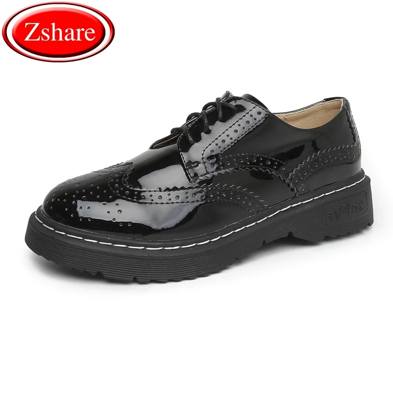 

Women shoe leather shoes 2019 new fashion carved British wind Brock thick with loose platform soles casual wild flat ladies shoe
