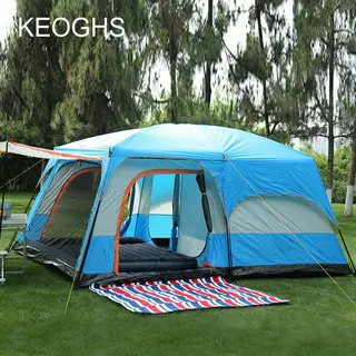 Высокое качество Открытый Кемпинг 4 сезона палатка для прогулок две палатка для спальни большое пространство 6-12 человек кемпинг палатка - Color: Blue