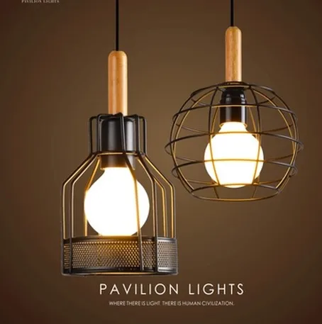 

Loft Wood Art Metal Droplight Industrial Vintage Pendant Light Fixtures For Dining Room Bar LED Hanging Lamp Home Lighting