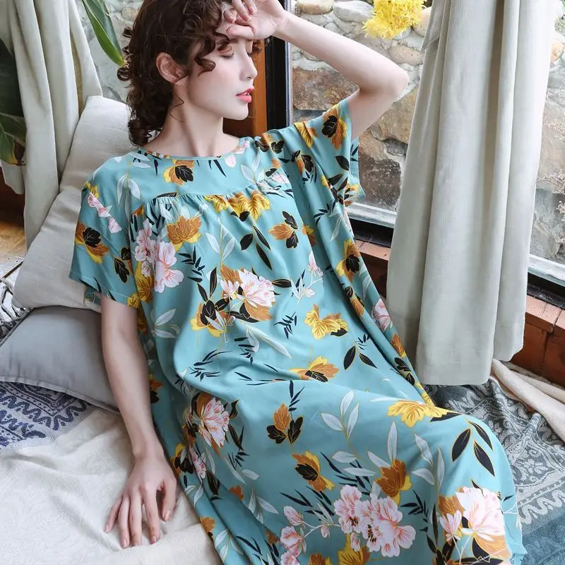 

New Arrivals Vintage Sleepshirts Loose Home Dress Print Sleepwear Pregnant Women Sleep & Lounge Soft Cotton Nightgown Plus Size
