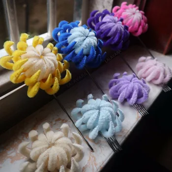 

LALAVARA handmade velvet flower hair stick combs set women girls Chinese Traditional hair accessories purple pink yellow blue