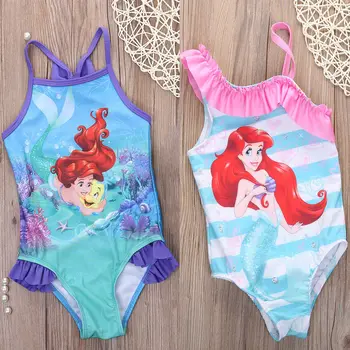 

retail 2017 Girls Swimwear Mermaid Princess One Pieces Swimsuit Kids Ruffled Swimming Suit For Girl Children Bathing Suit