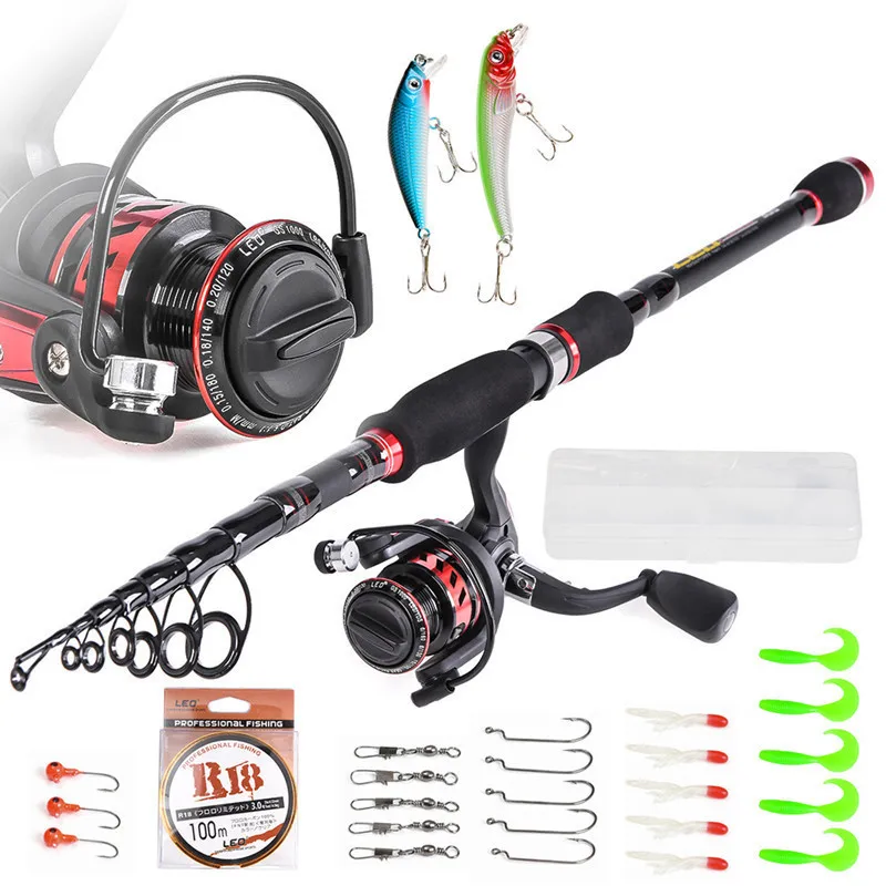 

LEO Complete Set Spinning Fishing Rod Combo 1.8/2.1/2.4/2.7/3m Rod+Reel+Line+Hooks+Minnow+Soft Maggot Baits Fishing Tackle