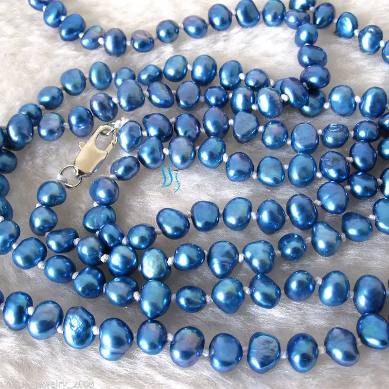 

RHJ0058 58" 5-6mm Freshwater Pearl Necklace Blue Baroque Strand Jewelry