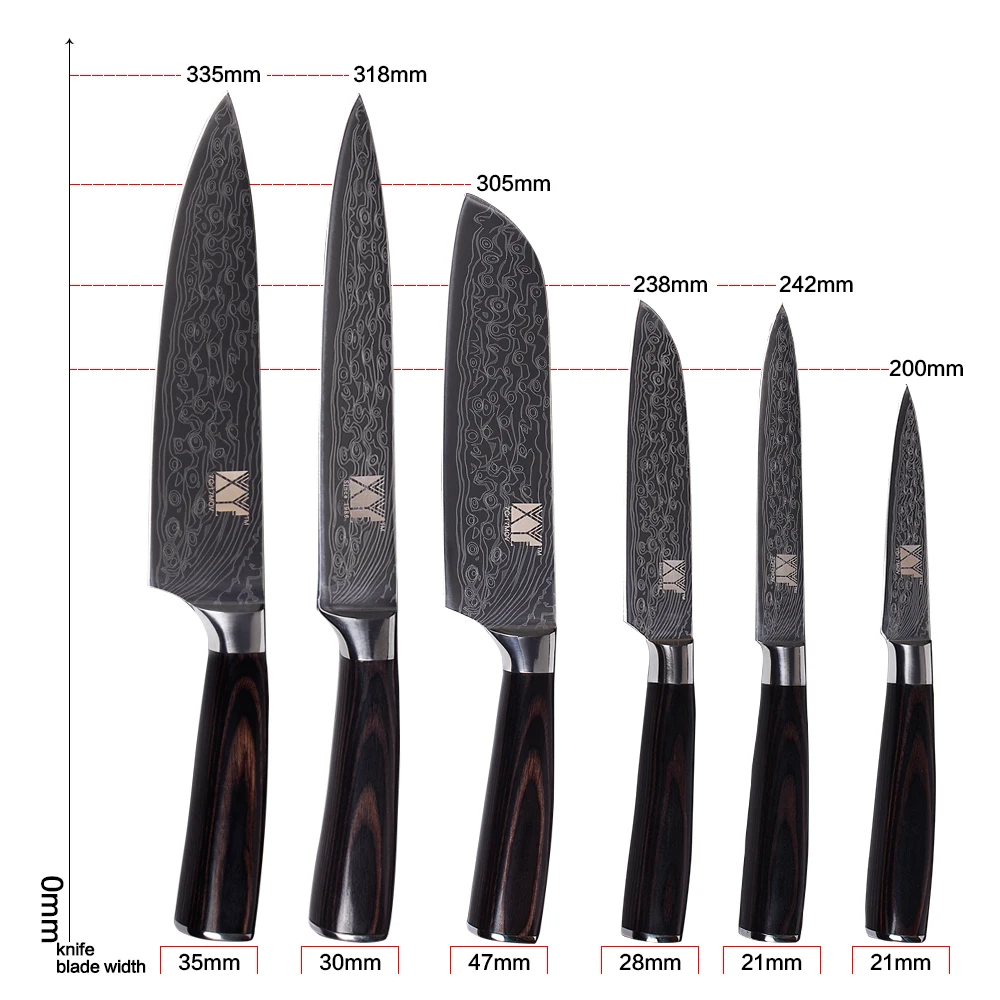 XYj Дамаск вен Кухня Ножи для чистки утилита 2 * Santoku нарезки шеф повар цвет