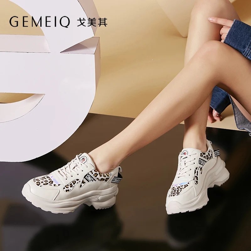 

GEMEIQ 2019 Spring New Korean easy matching Leopard Mixed color Nude Shoes Thick sole Platform shoes casual Sportscfashion
