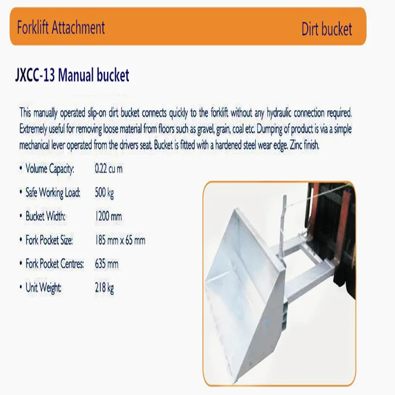 Горячая Распродажа вилочный погрузчик аксессуары вилочный погрузчик Тип крепления JXCC-13 Руководство Ведро