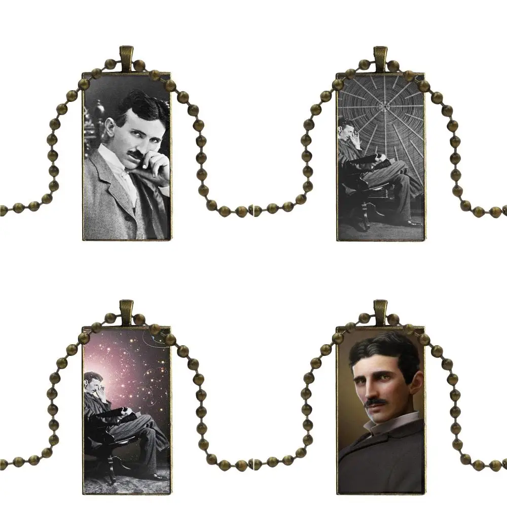 

Secrets About Nikola Tesla For Women Party Gift Glass Cabochon Choker Pendant Rectangle Necklace Bronze Color Jewelry