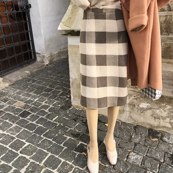 

Mishow Women 2018 High Waist mid-long Skirt Autumn Winter plaid Vintage all-match Style A Line Skirt MX18D1866