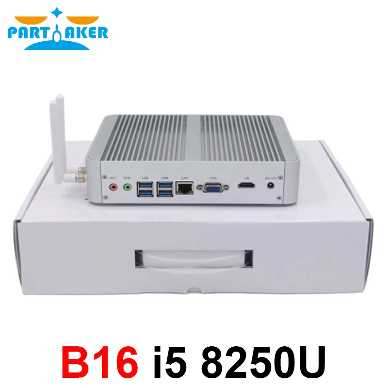  Partícipe B16 Intel Core i5 8250U DDR4 Mini PC sin ventilador WIN10 Mini PC Windows10 con HDMI VGA 
