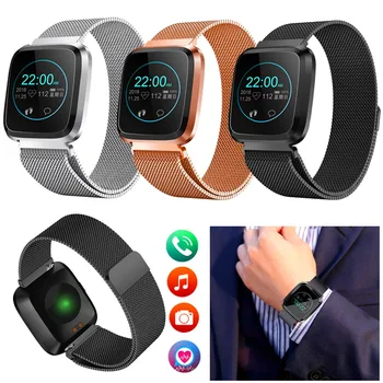 

Women Men Heart Rate Sleep Monitor Bracelet Bluetooth Smart Watch Stainess Steel Wristband For Smartphones Android iOS