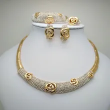 Рождественский подарок модный винтажный прозрачный кристалл золотой цвет Африканский Свадебный костюм Ювелирные наборы нигерийские Свадебные Ювелирные наборы