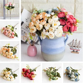 

10Pcs Europeam Fake Rosebud Bunch 11" Length Simulation Camellia Tea Rose for Wedding Home Decorative Artificial Flowers