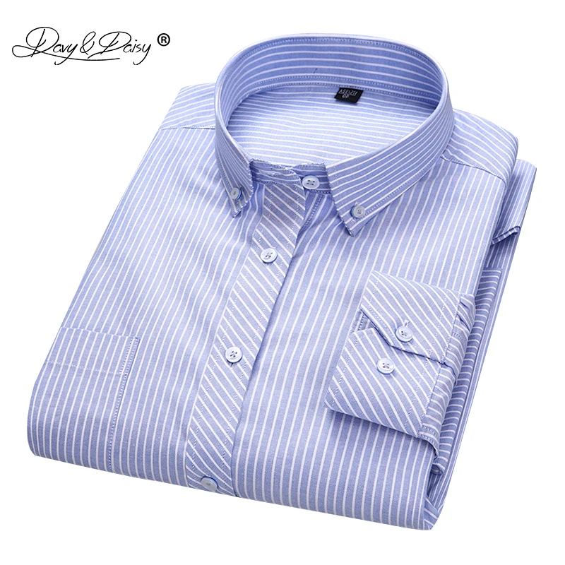 

DAVYDAISY 2019 New Arrival 100% Cotton Oxford Men Shirt Male Fashion Solid Striped Plaid Shirt Long Sleeve Dress Shirts DS180