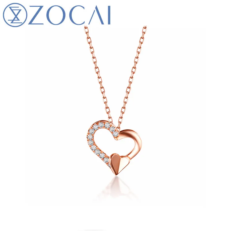 ZOCAI Сердце ожерелье 0,06 CT Сертифицированный бриллиант кулон 18 K золото(Au750)+ 925 пробы цепь в подарок D04918