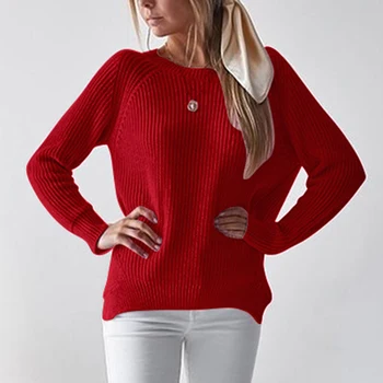 

Sweater Women Jumper Autumn Knitted Pullover Female Solid Splited Hem O-neck Pullovers For Ladies Autumn Sweater Pullover Femme