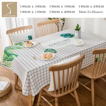 

SewCrane Green Tropical Palm Check Tablecloth Garden Nature Gingham Wipe Clean Cotton Linen Tablecloth