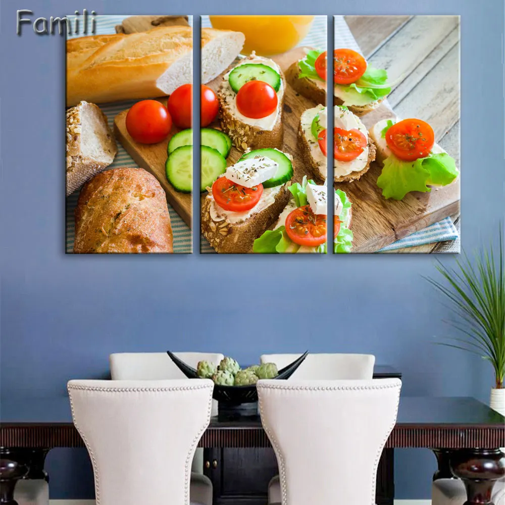 

3pcs Chicken Whole Wheat Bread Spices Delicious Food Unframed Canvas Print Room Decor Print Poster Picture Canvas Free Shipping