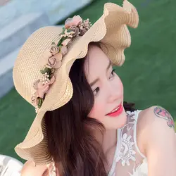 Для женщин соломенная шляпа, солнцезащитный козырек оборками Мухомор широкими волнистыми полями искусственная Цветочная Гирлянда Венок