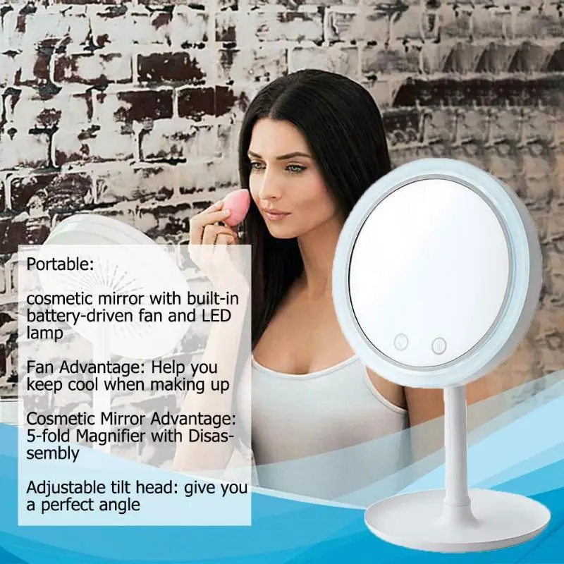 5X Лупа светодиодный светильник-зеркало для макияжа настольное зеркало для макияжа красивое Бриз зеркало с вентилятором женское светодиодный зеркало для макияжа
