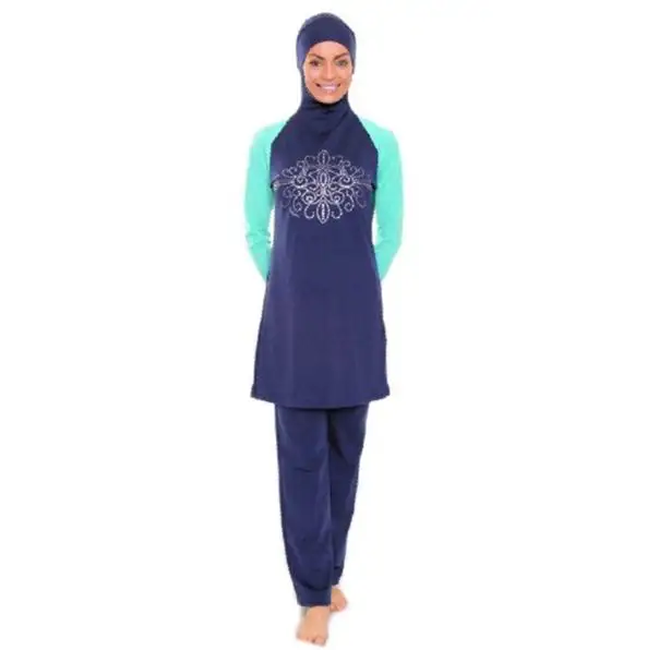 Буркини длинный рукав, Мусульманский купальник плюс размер купальные костюмы для женщин высокая эластичность S-4XL - Цвет: Синий