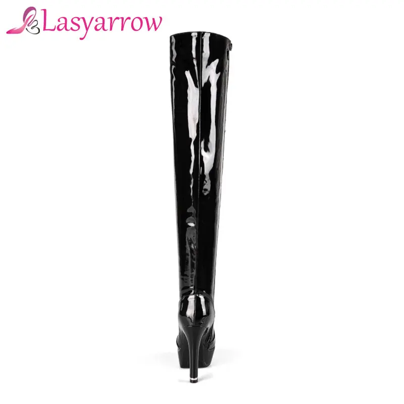 Lasyarrow Wedding Shoes Plus Size 34-48 Women Boots Patent Leather Over the Knee Boots for Women High Heels Long Dancing