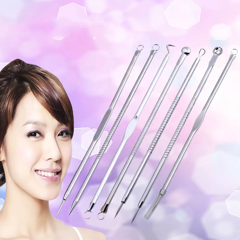 

7pcs Blackhead Removal comedone Needles Stainless steel Acne needle Pimple Spot Extrator pore cleaner Tool Spoon for Beauty Face