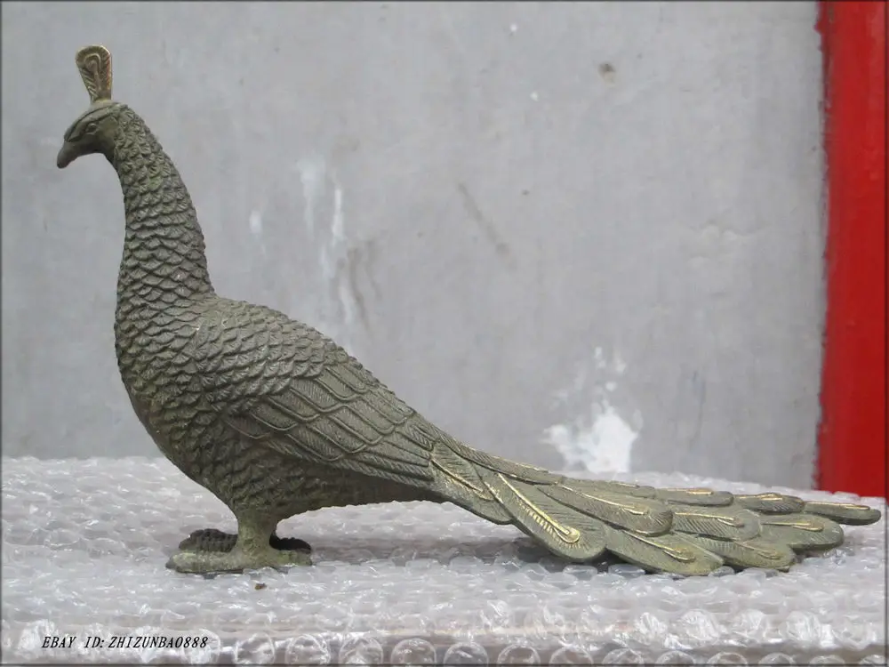 

10.5"China pure Bronze peacock peafowl bird of Juno Statue