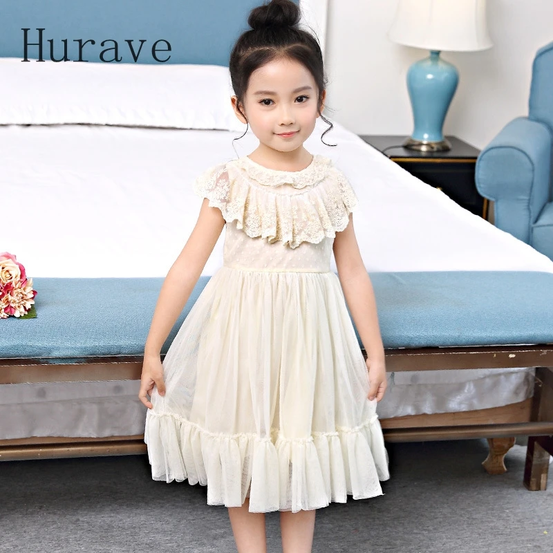 Hurave/платье для девочек; детская сетчатая одежда; платье принцессы; vestidos; кружевная Одежда для девочек; костюмы для маленьких девочек; одежда для выступлений