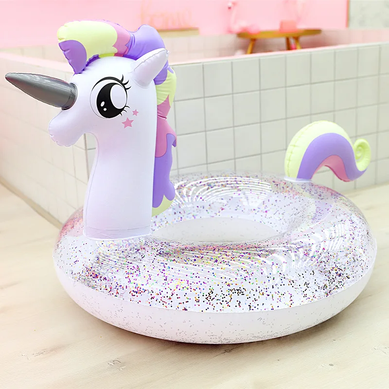 

175*120cm Giant Sparkly Unicorn Inflatable Pool Float Colorful Glitter Swimming Ring For Adult Children Water Floats Party Toys
