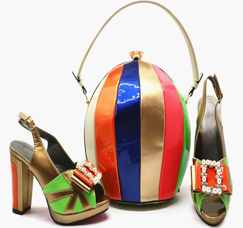 Capputine/новейший комплект из обуви и сумочки в африканском стиле двух цветов; модные летние стильные туфли-лодочки; комплект из обуви и сумки для вечеринок; G55 - Цвет: Light Green And Gold