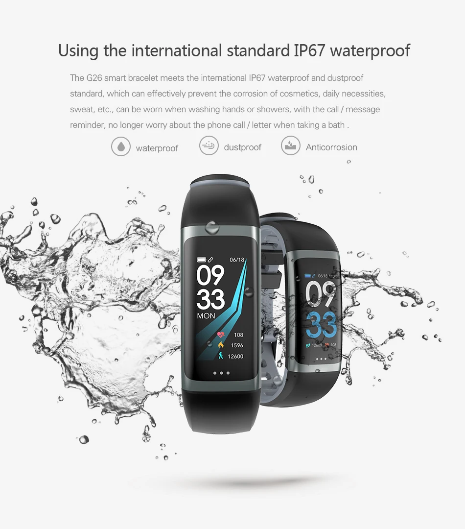 G26 умный Браслет Шагомер мониторинг сердечного ритма Мониторинг Артериального Давления водонепроницаемый IP67 фитнес-трекер для Android IOS