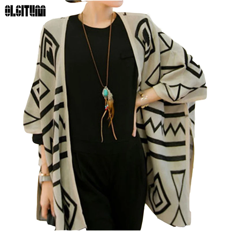 

2019 Autumn New Women Sweater Batwing Woolen Knitted Women Sweater Vintage Casual Poncho Cape Cardigan And Sweater Female