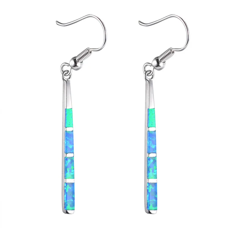 

Long Dangle Blue Fire Opal Earrings For Women Wedding Party Jewelry White Gold Filled Lady Female Ear Hook Drop Earring Ear0648