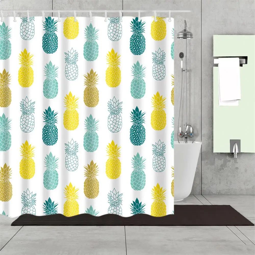 Günstige Badezimmer Dusche Vorhang Blau Gelb Ananas Dusche Vorhänge Stoff Dusche Zimmer Vorhang Durable Wasserdicht Hause Bad Vorhang