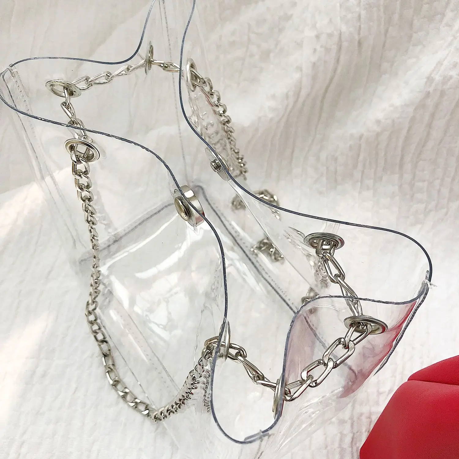 Women Small Bucket Bags Plastic Transparent Totes Composite Chain Bag Female Mini Jelly Handbags