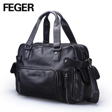 FEGER neue design mode solid black pu-leder reise seesack großes volumen mens handliche wochenende tasche