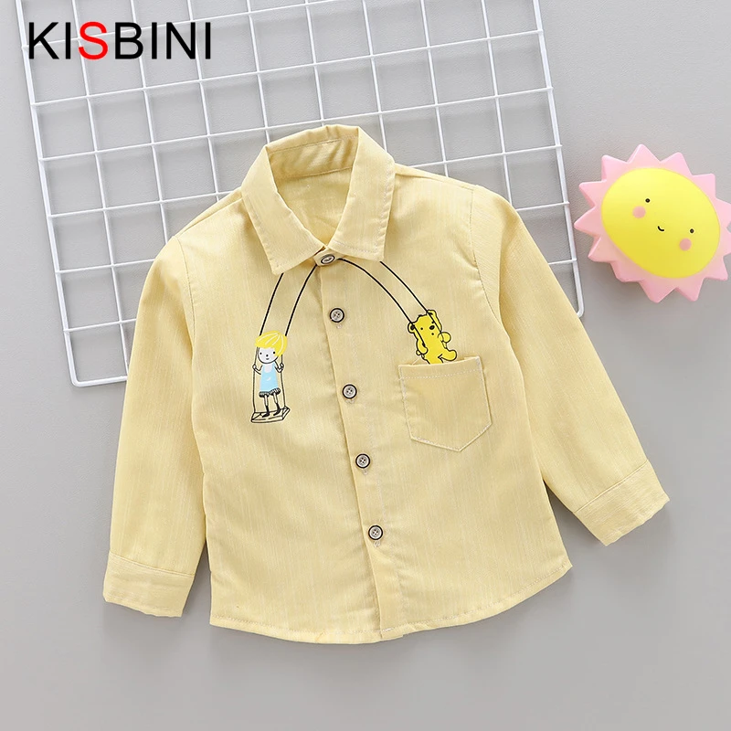 KISBINI/весенне-летние рубашки для маленьких мальчиков хлопковая рубашка с длинными рукавами Топы с изображением жирафа и моста, хлопковая одежда для детей
