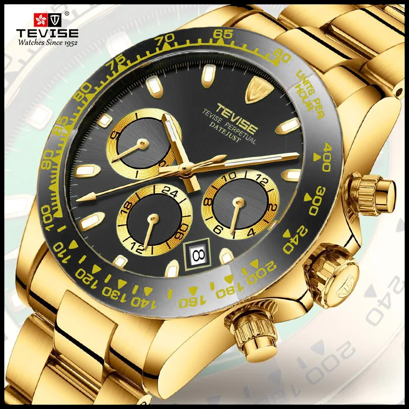 Tevise 2018 جديد الرجال ساعات آلية التلقائي تاريخ wristwarch الأزياء ساعة الذكور دور الرياضة الذهب ووتش Relogio Masculino