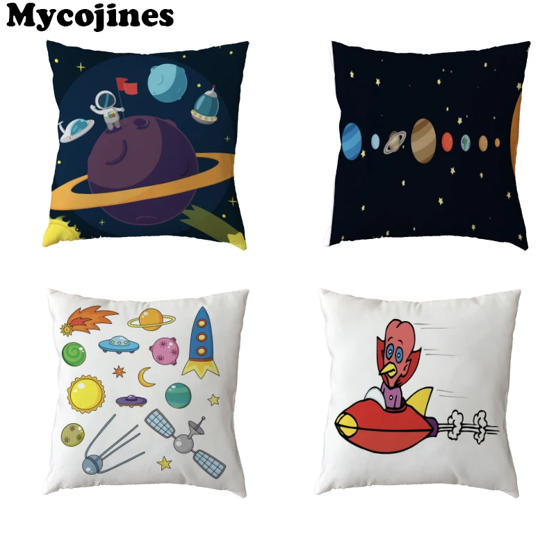 Cartoon Cushion Cover Astronaut Rocket Pillow Case Home Chair Outer Space Decor Cartoon Cushion Cover Astronaut Rocket Pillow Case Home Chair Outer Space Decor